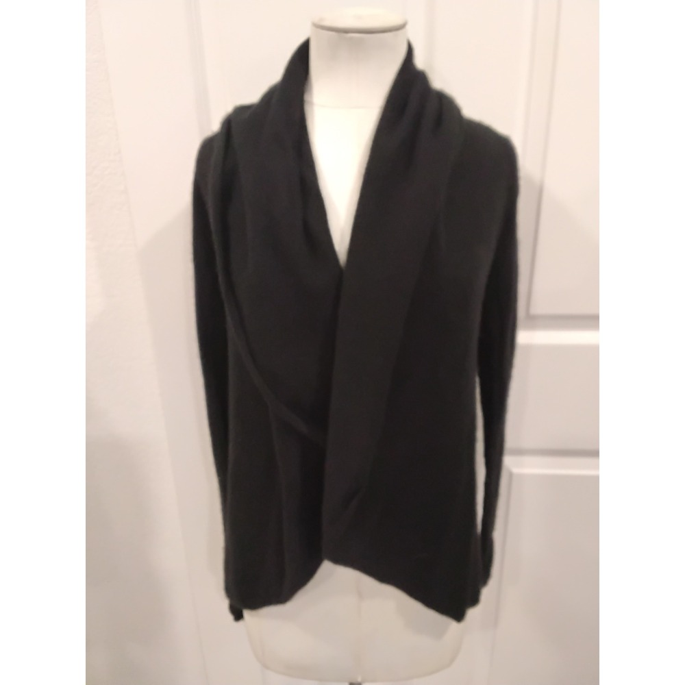 REPEAT Cashmere Easy Knit Black Drape Front Cardigan‎ Sweater Women's Size S